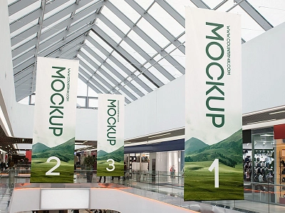 2 Free Shopping Center Banner PSD MockUps in 4k ad advertising banner free free mockup mockup poster product psd shop shopping shopping center