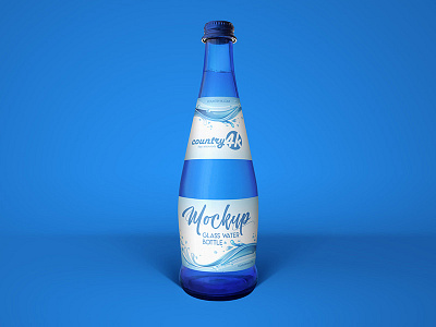 2 Free Glass Water Bottle PSD MockUps in 4k blue bottle drink free glass label logo mineral mockup mockups product water