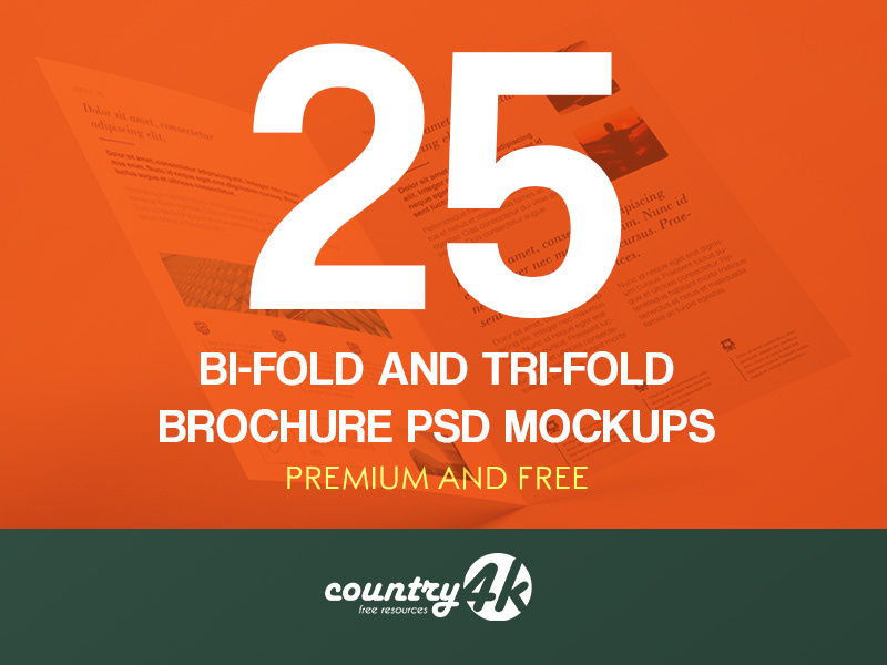 25 Premium and Free Bi-Fold and Tri-Fold Brochure PSD MockUps corporate company business brochure tri-fold bi-fold design paper mockups psd mockup free