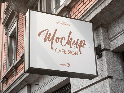 Free Cafe Sign PSD MockUp in 4k advertising board cafe free logo mockup outdoor psd restaurant shop sign signboard