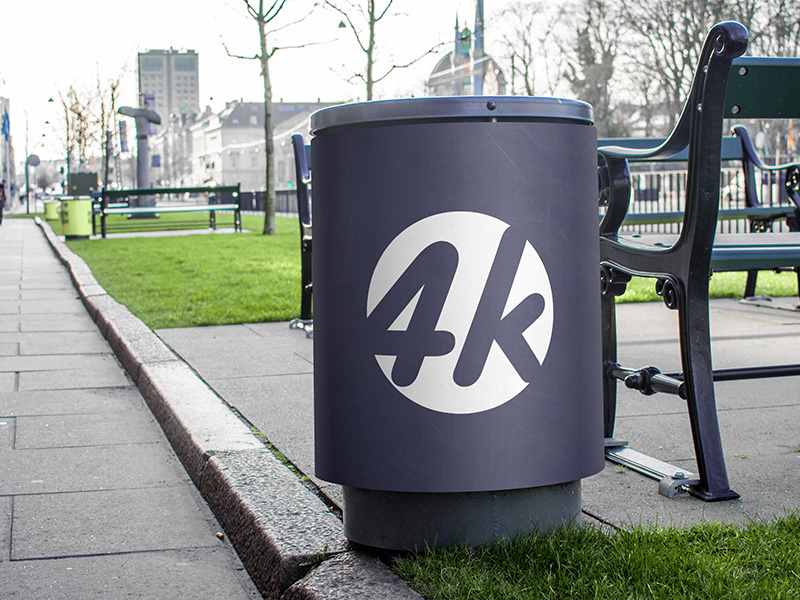 Free Trash Can PSD MockUp in 4k design psd product trash street outdoor mockup metallic logo advertising outdoor mockup free