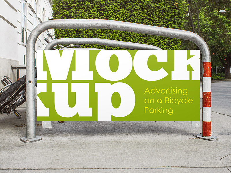 Download Free Advertising on a Bicycle Parking PSD MockUp in 4k by ...