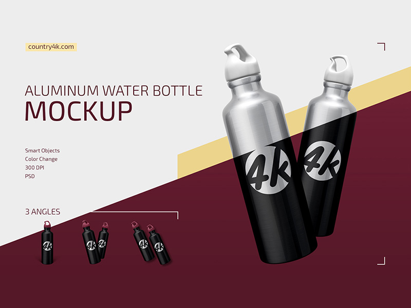 Aluminum Water Bottle Mockup Set by Country4k on Dribbble