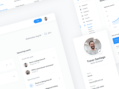 Humi 2 is now live!!! app blue branding clean dashboard design desktop feed hris humi minimal page design payroll product profile saas time tracking typography ui ux