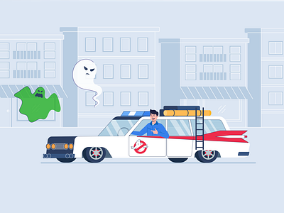 Ghost hunter art car character characterdesign city color digital digital art digital illustration flat ghost ghost hunter illustration illustrator man road stay haome stayhome supercar vector