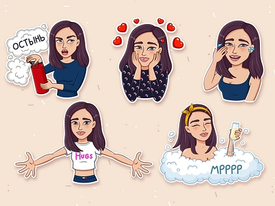 Sticker pack Temnikova summer vibes art cartoon character characterdesign color emotions girl illustration illustrator pose sticker stickerpack vector viber woman