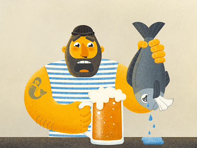 Sailor and fish art beer character color fish illustration sailor tears texture