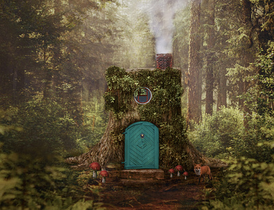 Gnome Home fox gnome loghouse magical photomanipulation photos photoshop woods