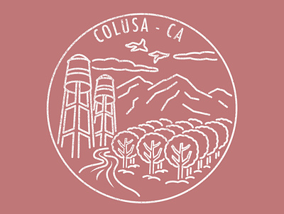 Home Town badge california clouds colusa hometown illustration illustrator mountains orchard river sticker vector watertower