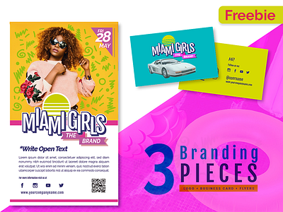 Free Retro Colorful Branding Pack Miami Girls branding business card flyers free freebie girls logo retro design template vector