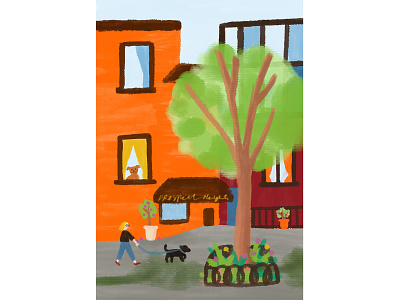 Fall in NY brooklyn color dog dogwalking fall illustration ny painting sketching