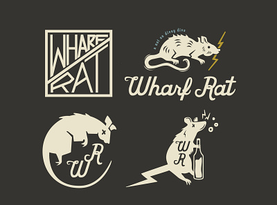 Wharf Rat "a not so divey dive" alcohol barlogo booze branding design logodesign logomockups logotype rat ratlogo trashylogo