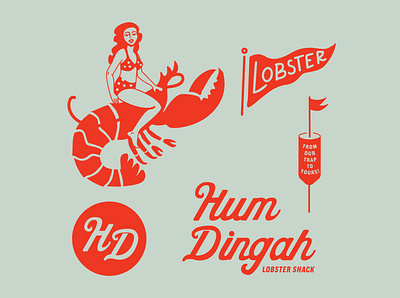 Hum Dingah branding customtypography design graphic illustration lobster lobsterlogo logo logo design maine restaurantlogo retrologo vector
