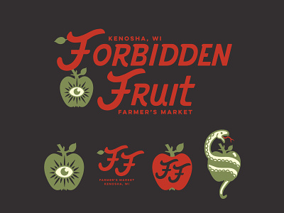 Forbidden Fruit Farmer's Market apple applelogo brand brand identity branding customtypography farmersmarket farmlogo fruit graphic illustration logo snake typography