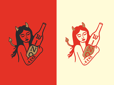 Wino 4 eva design devil devilgirl graphic gritty illustration satan vector wine wino