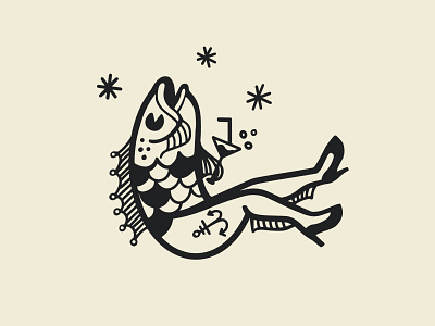 Reverse Mermaid black and white design fish graphic illustration logo logodesign mermaid vector