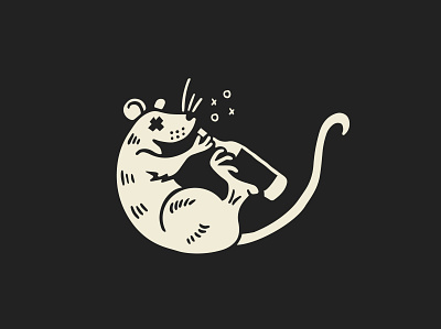 Drunk Rat black and white branding design graphic illustration ratillustration ratlogo vector