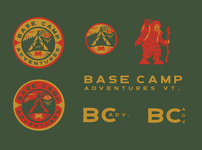 Basecamp Adventures Logo adventurebranding bigfoot branding campfire campinglogo graphic illustration logo monogramlogo retroloogo tent
