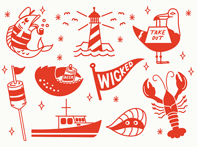 Vacationland branding design graphic illustration lobster logo maine vector