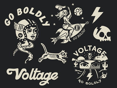Voltage branding design graphic illustration logo motogirl spacecowgirl vector