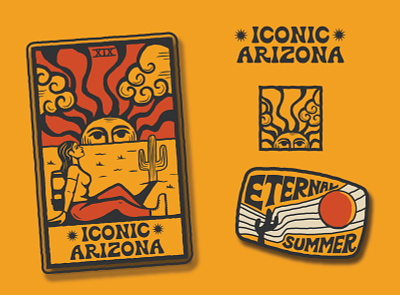 Iconic Arizona // Sun Tarot badges branding desert design graphic illustration logo merch sun tarot tarotcard tee tshirtdesign vector