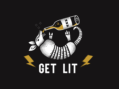 "Get Lit" armadillo black black and white design graphic gritty illustration retrosupplyco vector
