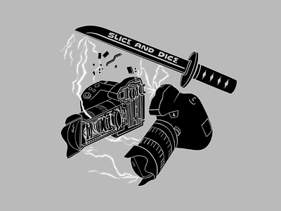 Slice and Dice camera cut dslr electricity half illustration katana lightning procreate shirt design sword tech