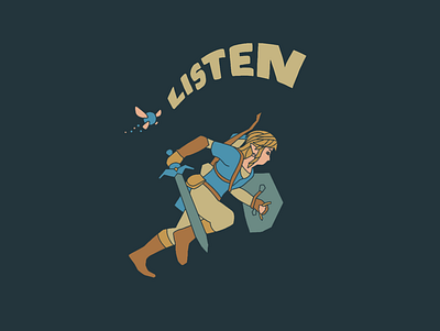 Listen Playlist Art fairy gaming illustration legend of zelda lettering link listen music playlist spotify sword video game video games zelda
