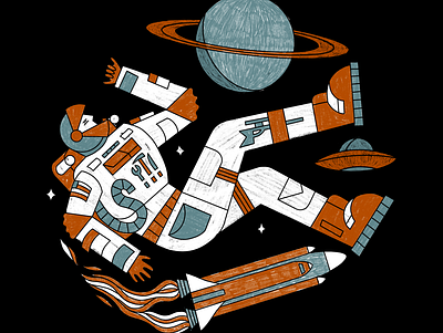 Coloring Book Astronaut alien astro astronaut black blue colors float floating human illustration orange person planet rings simple space star stars ufo