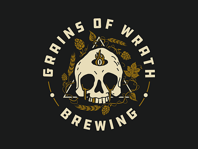 Grains of Wrath barley branding design hops illuminati illustration lockup logo pnw screenprint skull third eye washington