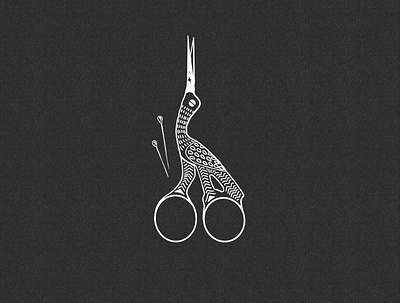 Little Dancing Crane bird black white black and white crane design embroidery fabric flat illustration minimal needle pin print printmaking scissors sewing