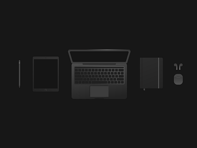 Space Gray everything 100day 100dayproject apple apple design black design flat illustration tools ui vector vector art workspace