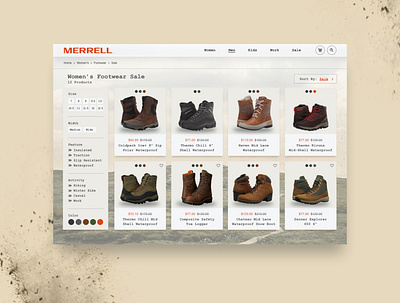 Merrell Shoe Concept: Shop boots buy checkout shoes ui uxui website website design