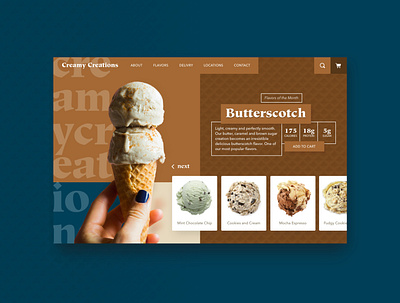 Creamy Creations - Butterscotch icecream ui uxui waffle cone website concept website design