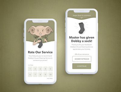 Dobby's House Cleaning Service | UI Rating app design harrypotter illustration rate service ui uiux uxui wizard