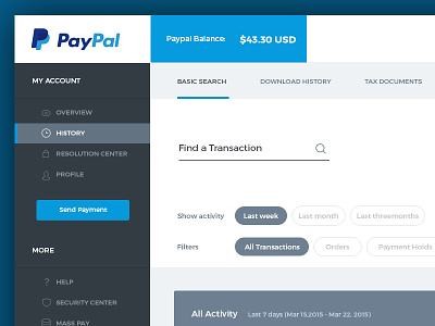 Paypal dashboard concept