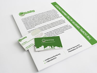 Thriving Print Branding branding business cards cards green letter letterhead logo thrive
