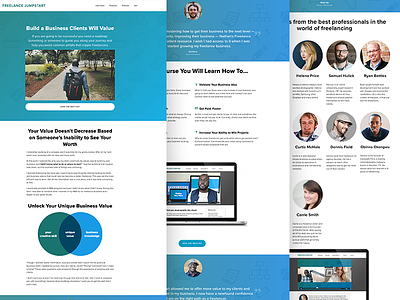 Freelance Jumpstart Landing Page business courses freelancers gradient interviews landing page learning lms online course video wordpress