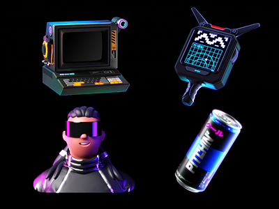 Cyber Punk Stickers 3d animation c4d character design cyber punk octane render pitch stickers