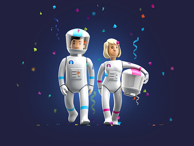 Dream Team 3d astronauts character characterdesign cute design dreamteam illustration presentation scifi space spaceship