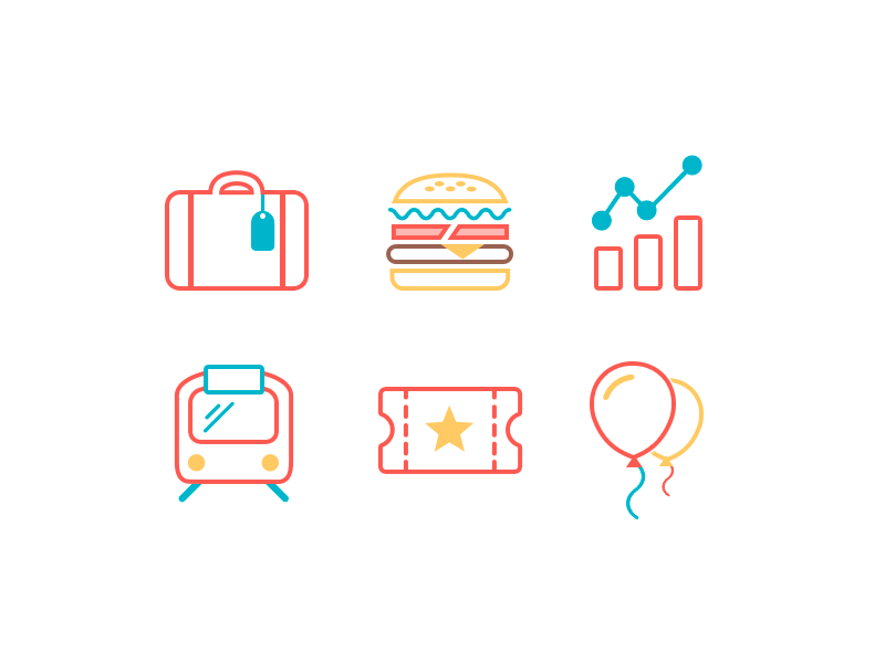 Benefits & Perks icons burger design events flat icon icons illustration movies outlines photoshop transportation webdesign