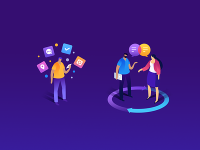 Web Characters apps character design gradient hero image icon illustration isometric landing page webdesign