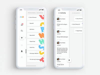Split Screen Activity | Trello Redesign 2d app clean concept design digital flat innovative interaction design interface minimal mobile motion design sketch split screen ui ux vector visual design