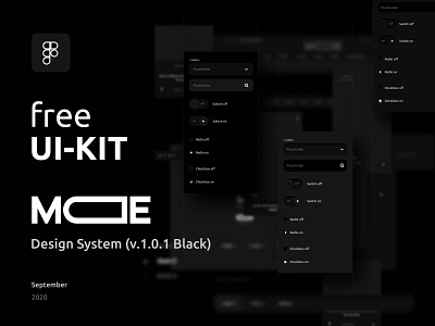 MODE — Design System | Free UI-Kit Download black dark mode dark ui design design system minimalism neomorphism skeumorphism ui ui kit uidesign webdesign