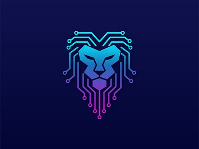 Lion Tech - Lion Head Technology Logo