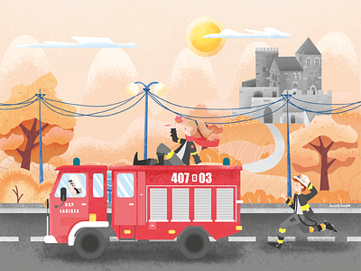 Calendar for volunteer firefighters in Łagisza, Poland art calendar calendar design cute design fire fire station fire station fire truck firefighter firefighters graphic design illustration poland poland city printed vector