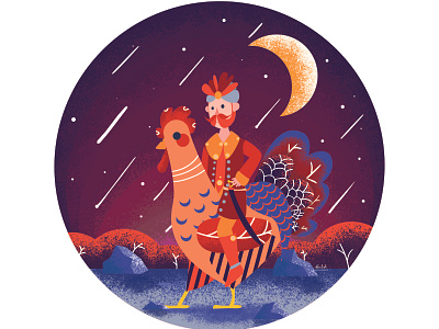 Twardowski & Hen art book characer fairytale hen illustration moon night poland project stars