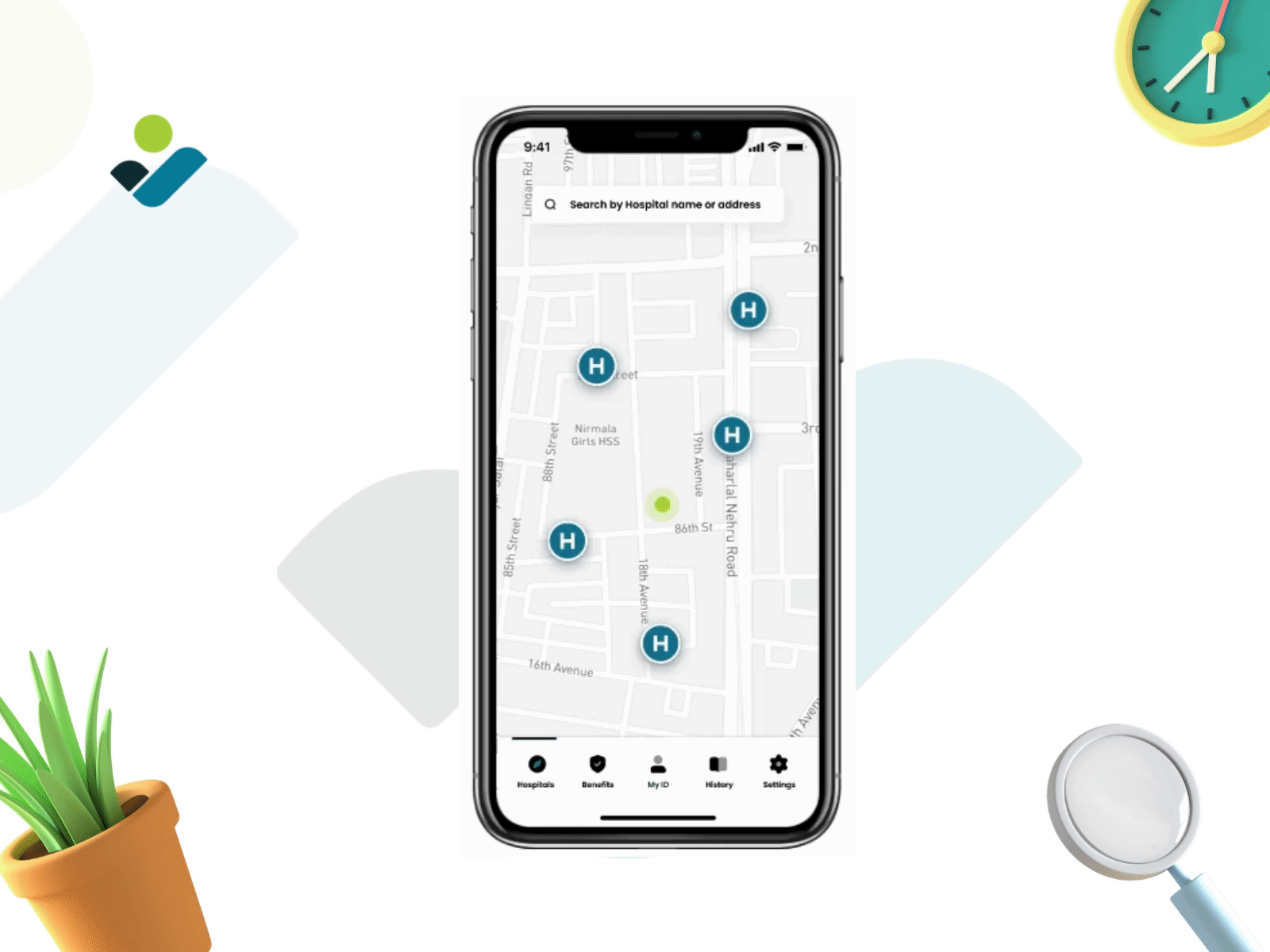 Interaction Design - Hospital locator on health insurance app 3d animation branding design explore figma healthcare hospital insurance location logo map motion graphics product design prototype ui uiux ux