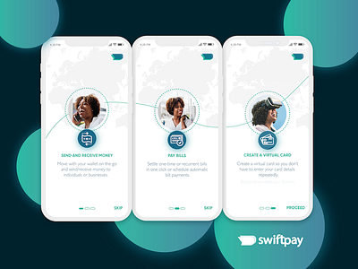 Onboarding screens for swiftpay - A mobile wallet app branding logo mobile app uiux