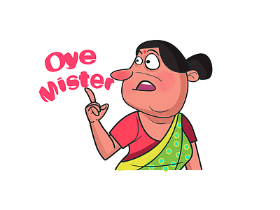 Indian Woman Say Oye Mister - Sticker Design cartoon stickers chatstickers freelance design funny indian cartoon indianstickers stickerart stickers woman cartoon